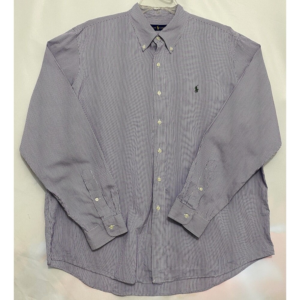 Ralph Lauren Mens XXL Purple White Striped Button Down Shirt Green Pony Logo